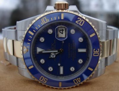 Rolex Submariner Replica Watches 2-Tone Blue Diamond & Ceramic Bezel with Diamond